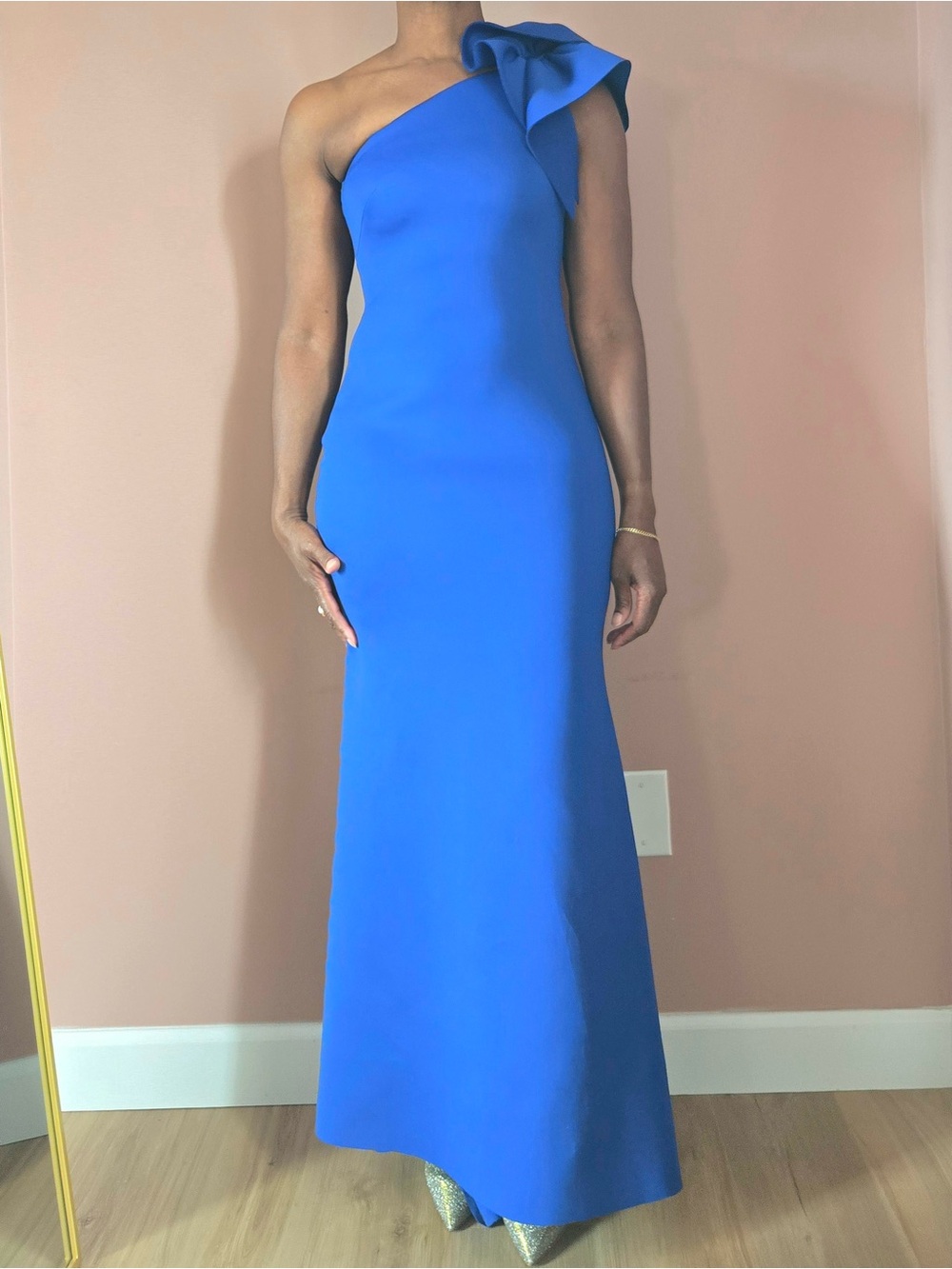 Eliza J | One Shoulder Floor Length Evening Gown with Ruffles | Blue | US 4